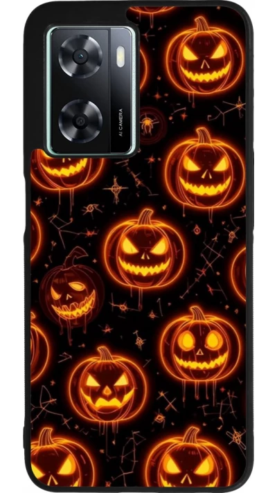 Coque OPPO A57 5G - Silicone rigide noir Halloween 2026 Pattern Pumpkins