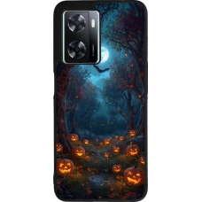 Coque OPPO A57 5G - Silicone rigide noir Halloween 2026 Road of Pumpkins