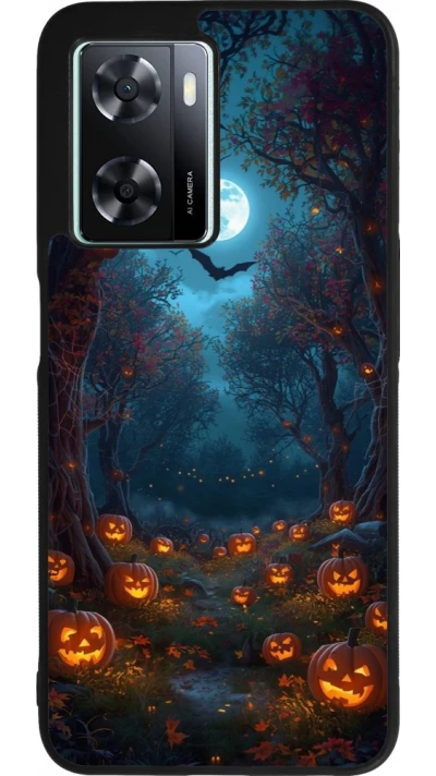 Coque OPPO A57 5G - Silicone rigide noir Halloween 2026 Road of Pumpkins