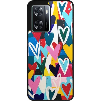 Coque OPPO A57 5G - Silicone rigide noir Joyful Hearts