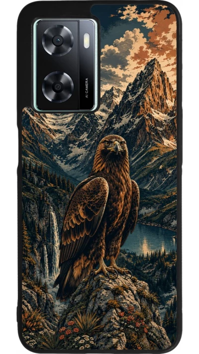Coque OPPO A57 5G - Silicone rigide noir Linocut Aigle Royal