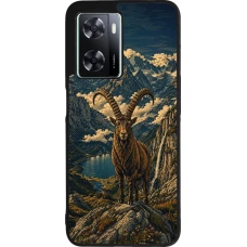 OPPO A57 5G Case Hülle - Silikon schwarz Linocut Steinbock