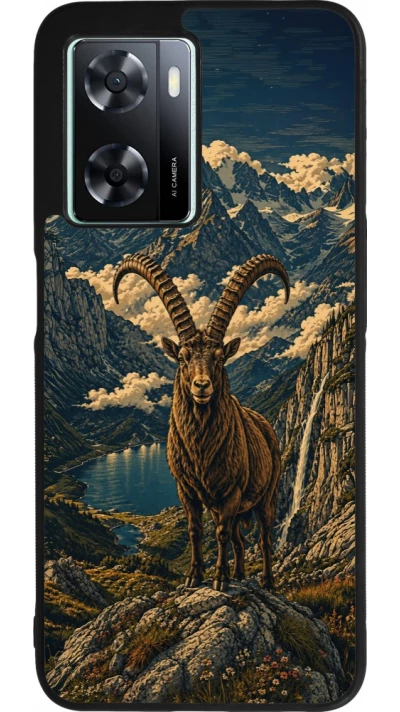 Coque OPPO A57 5G - Silicone rigide noir Linocut Bouquetin