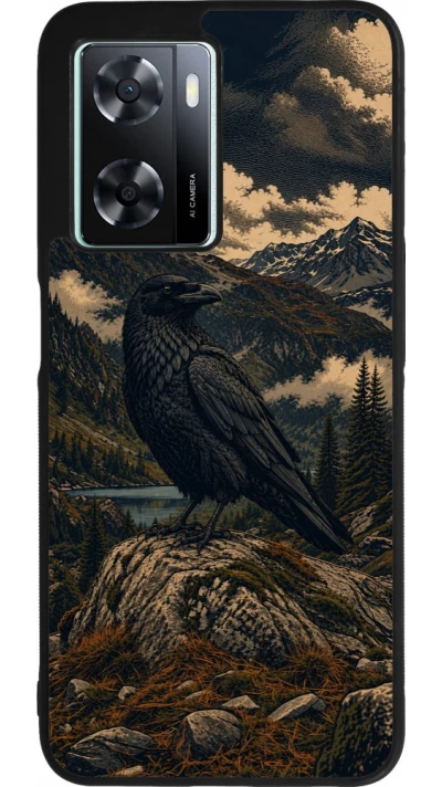 Coque OPPO A57 5G - Silicone rigide noir Linocut Grand Corbeau