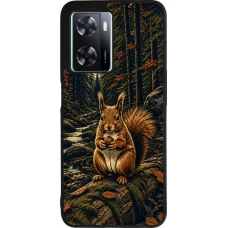 OPPO A57 5G Case Hülle - Silikon schwarz Linocut Eichhörnchen
