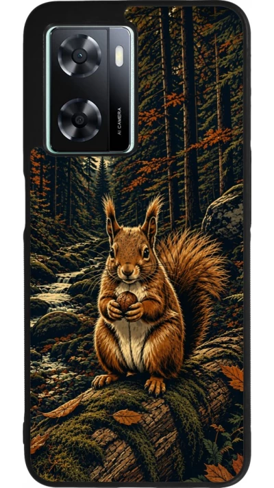 Coque OPPO A57 5G - Silicone rigide noir Linocut Ecureuil