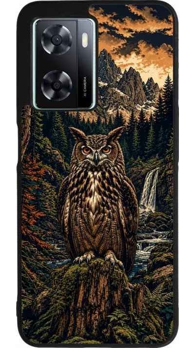 Coque OPPO A57 5G - Silicone rigide noir Linocut Grand-Duc