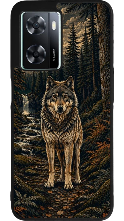 Coque OPPO A57 5G - Silicone rigide noir Linocut Loup