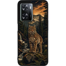 OPPO A57 5G Case Hülle - Silikon schwarz Linocut Luchs