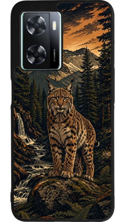 Coque OPPO A57 5G - Silicone rigide noir Linocut Lynx