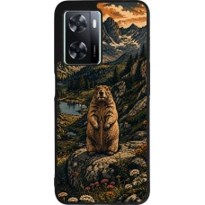 OPPO A57 5G Case Hülle - Silikon schwarz Linocut Murmeltier