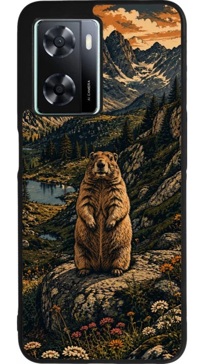 Coque OPPO A57 5G - Silicone rigide noir Linocut Marmotte