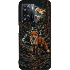OPPO A57 5G Case Hülle - Silikon schwarz Linocut Fuchs