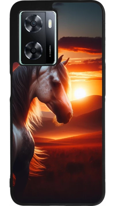 Coque OPPO A57 5G - Silicone rigide noir Majestic Sunset Horse