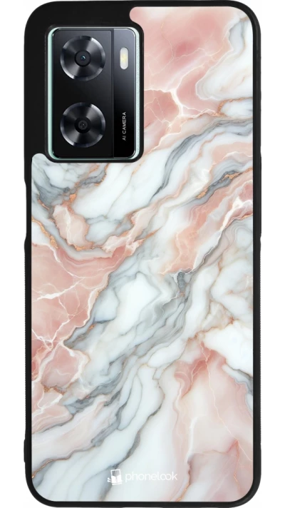 Coque OPPO A57 5G - Silicone rigide noir Marbre Rose Lumineux