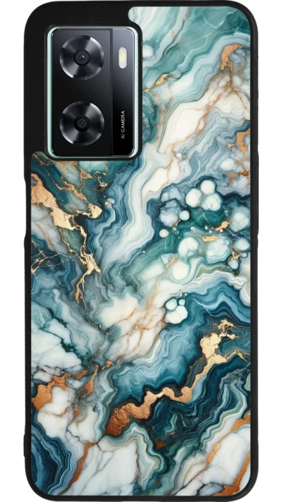 Coque OPPO A57 5G - Silicone rigide noir Marbre Vert Bleu Doré
