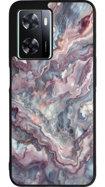 Coque OPPO A57 5G - Silicone rigide noir Marbre violette argentée