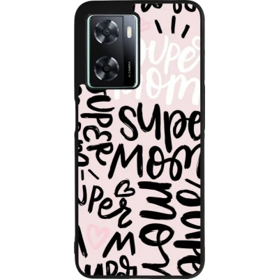Coque OPPO A57 5G - Silicone rigide noir Mom 2024 Super mom