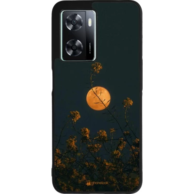 Coque OPPO A57 5G - Silicone rigide noir Moon Flowers