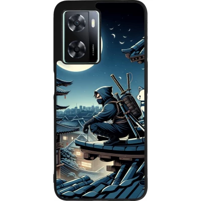 Coque OPPO A57 5G - Silicone rigide noir Ninja sous la lune