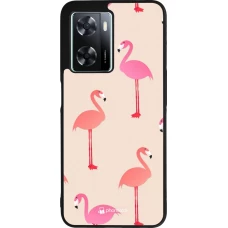 OPPO A57 5G Case Hülle - Silikon schwarz Pink Flamingos Pattern