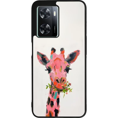 Coque OPPO A57 5G - Silicone rigide noir Pink Girafe Paint
