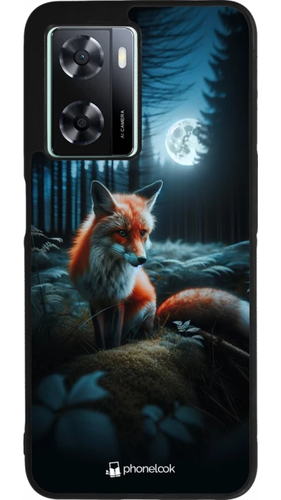 Coque OPPO A57 5G - Silicone rigide noir Renard lune forêt