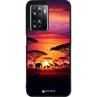 Coque OPPO A57 5G - Silicone rigide noir Safari sunset wildlife
