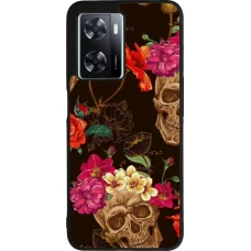 OPPO A57 5G Case Hülle - Silikon schwarz Skulls and flowers