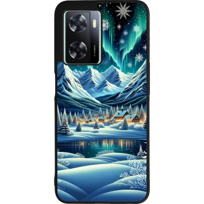 OPPO A57 5G Case Hülle - Silikon schwarz Verschneites Bergdorf am See in der Nacht