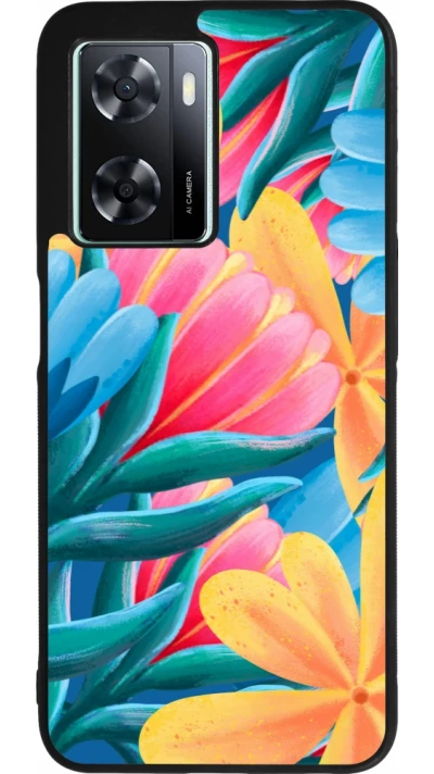 OPPO A57 5G Case Hülle - Silikon schwarz Spring 23 colorful flowers