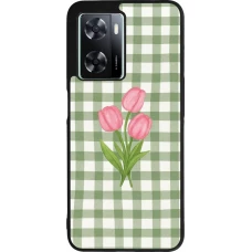 Coque OPPO A57 5G - Silicone rigide noir Green vichy tulips Spring 2026