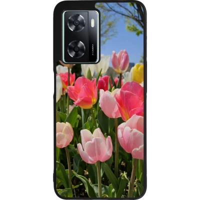 Coque OPPO A57 5G - Silicone rigide noir Tulips Spring 2026
