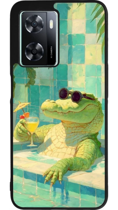 Coque OPPO A57 5G - Silicone rigide noir Crocodile in the swimming pool Summer 2026