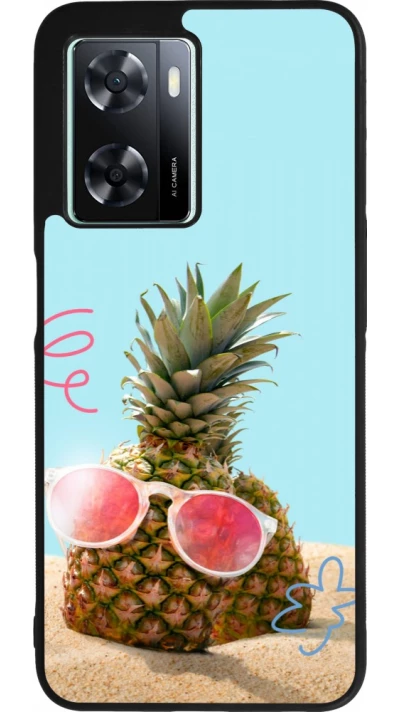 Coque OPPO A57 5G - Silicone rigide noir Pineapple with glasses Summer 2026