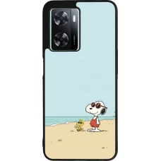Coque OPPO A57 5G - Silicone rigide noir Snoopy on the beach Summer 2026