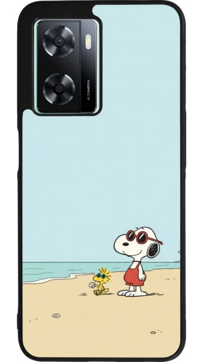 Coque OPPO A57 5G - Silicone rigide noir Snoopy on the beach Summer 2026
