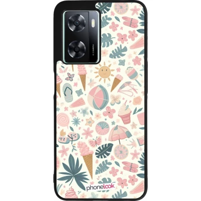 Coque OPPO A57 5G - Silicone rigide noir Summer Pink Pattern