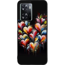 Coque OPPO A57 5G - Silicone rigide noir Valentine 2024 Coeur Noir Abstrait