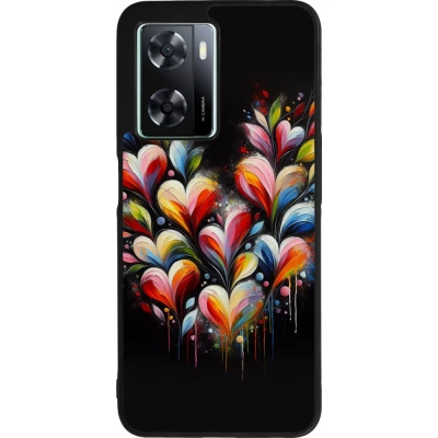 Coque OPPO A57 5G - Silicone rigide noir Valentine 2024 Coeur Noir Abstrait