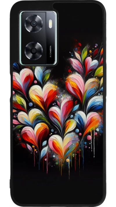 Coque OPPO A57 5G - Silicone rigide noir Valentine 2024 Coeur Noir Abstrait