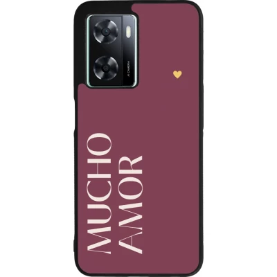 Coque OPPO A57 5G - Silicone rigide noir Valentine 2024 mucho amor rosado