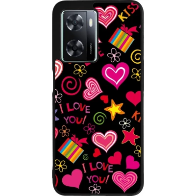 Coque OPPO A57 5G - Silicone rigide noir Valentine 2023 love symbols