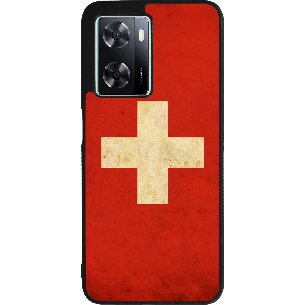 Coque OPPO A57 5G - Silicone rigide noir Vintage Flag SWISS