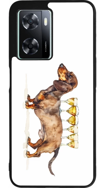 Coque OPPO A57 5G - Silicone rigide noir Wine Teckel