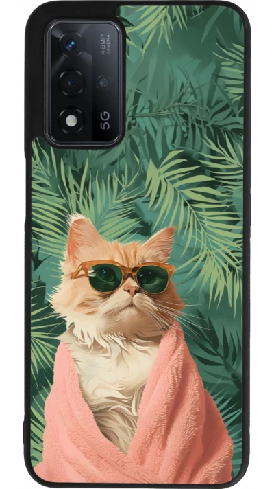 OPPO A93s 5G Case Hülle - Silikon schwarz Cat Summer Palms