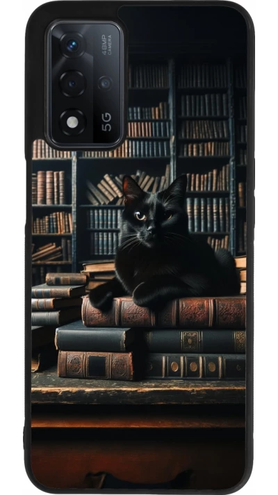 OPPO A93s 5G Case Hülle - Silikon schwarz Katze Bücher dunkel