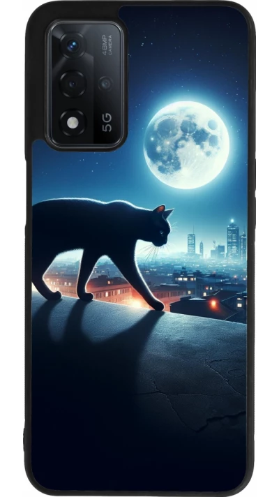 Coque OPPO A93s 5G - Silicone rigide noir Chat noir sous la pleine lune