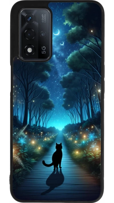 Coque OPPO A93s 5G - Silicone rigide noir Chat noir promenade