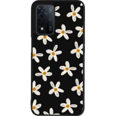 Coque OPPO A93s 5G - Silicone rigide noir Easter 2024 white on black flower